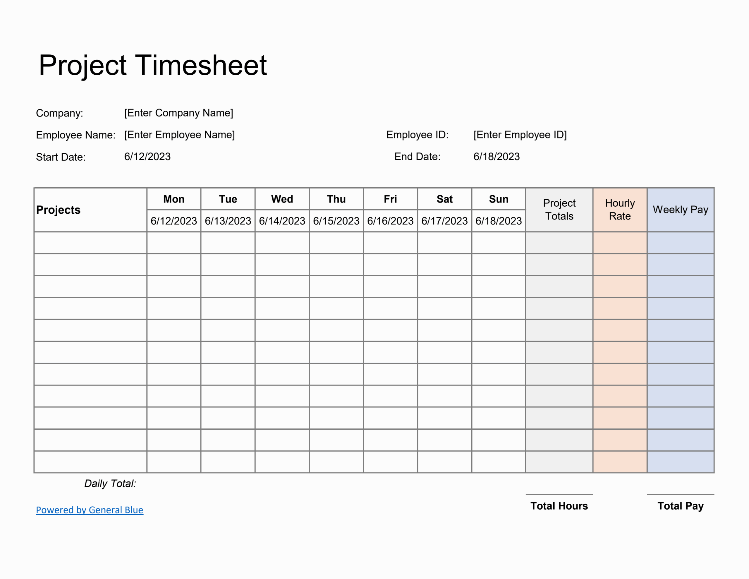 Printable Blank Weekly Time Card