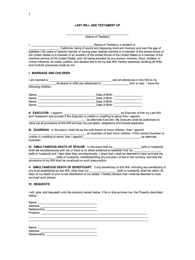 Where Can I Get A Blank Will Form Fill Out amp Sign Online DocHub