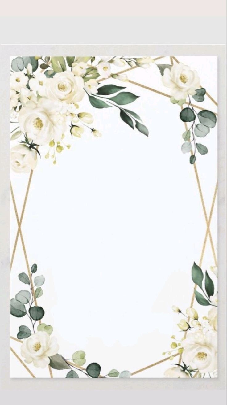 White Floral Wedding Card In Octagonal Frame