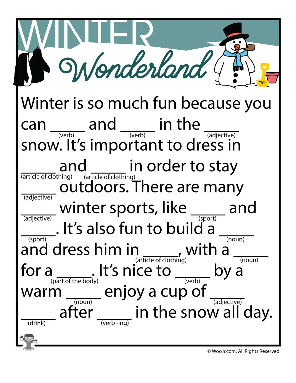 Winter Ad Libs Fill In The Blanks Stories Woo Jr Kids 