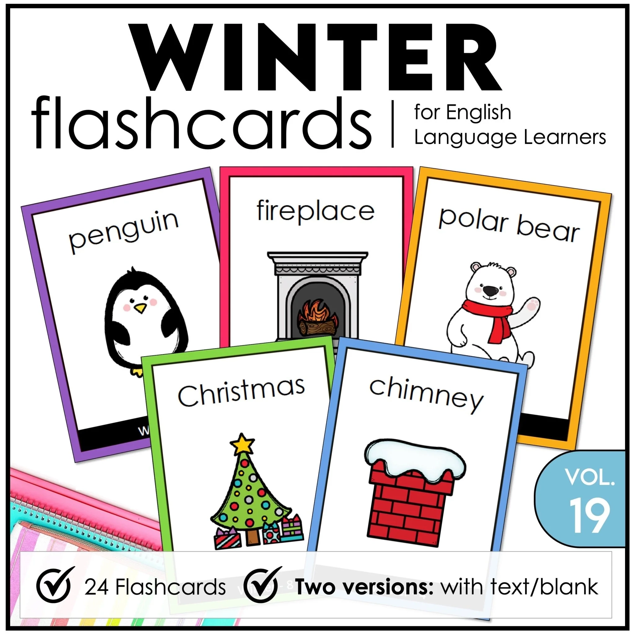 Winter Vocabulary Flashcards ESL Task Cards Flash Cards
