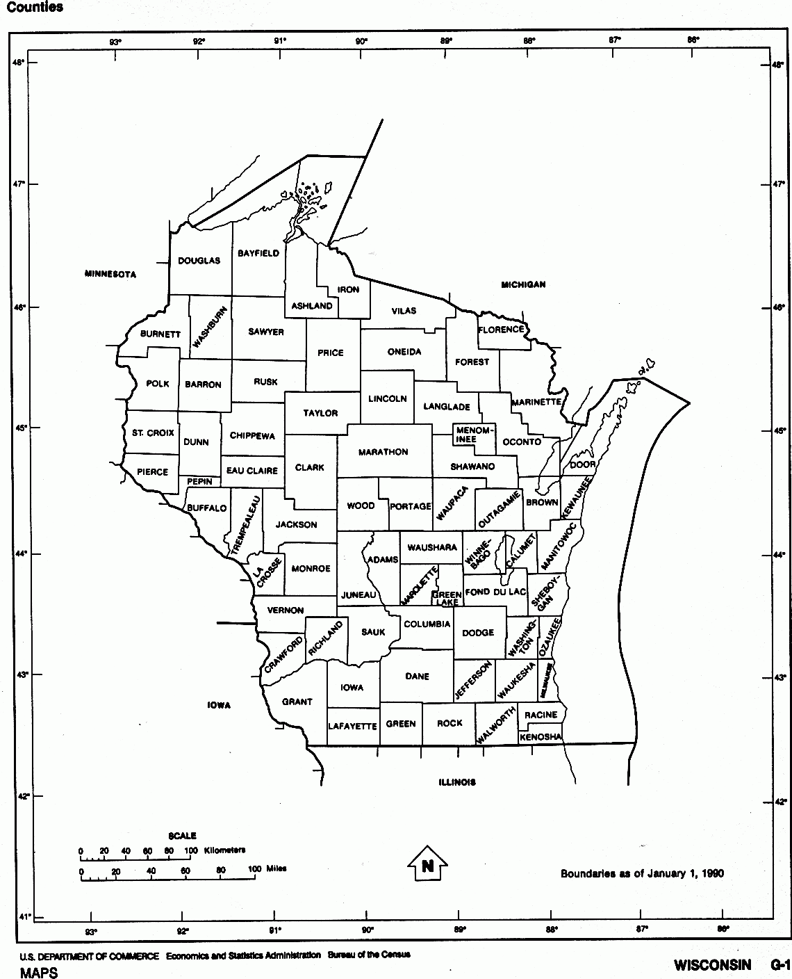 Blank Wisconsin County Map Printable