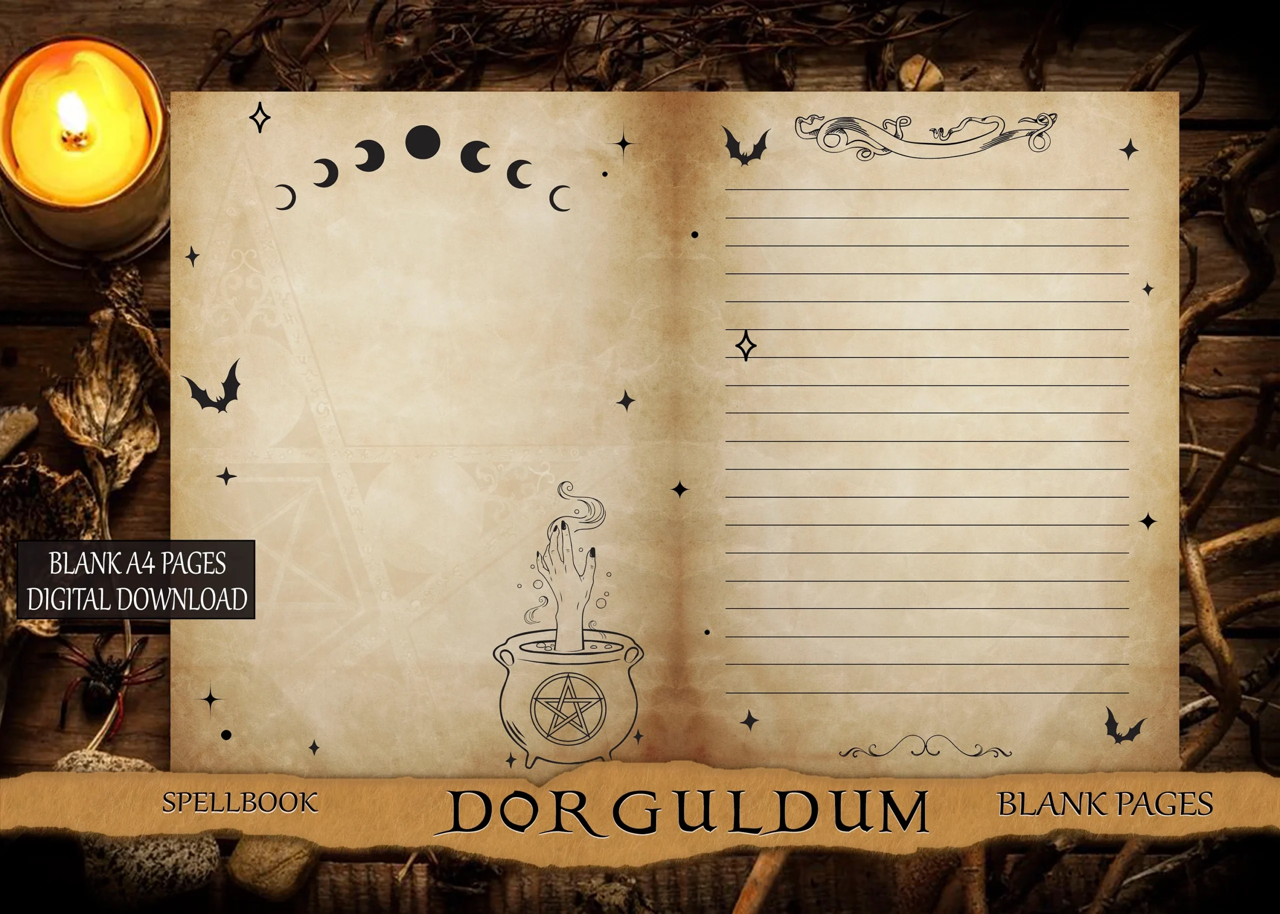 Witchcraft Pages Wicca Spellbook Digital Printable Grimoire 
