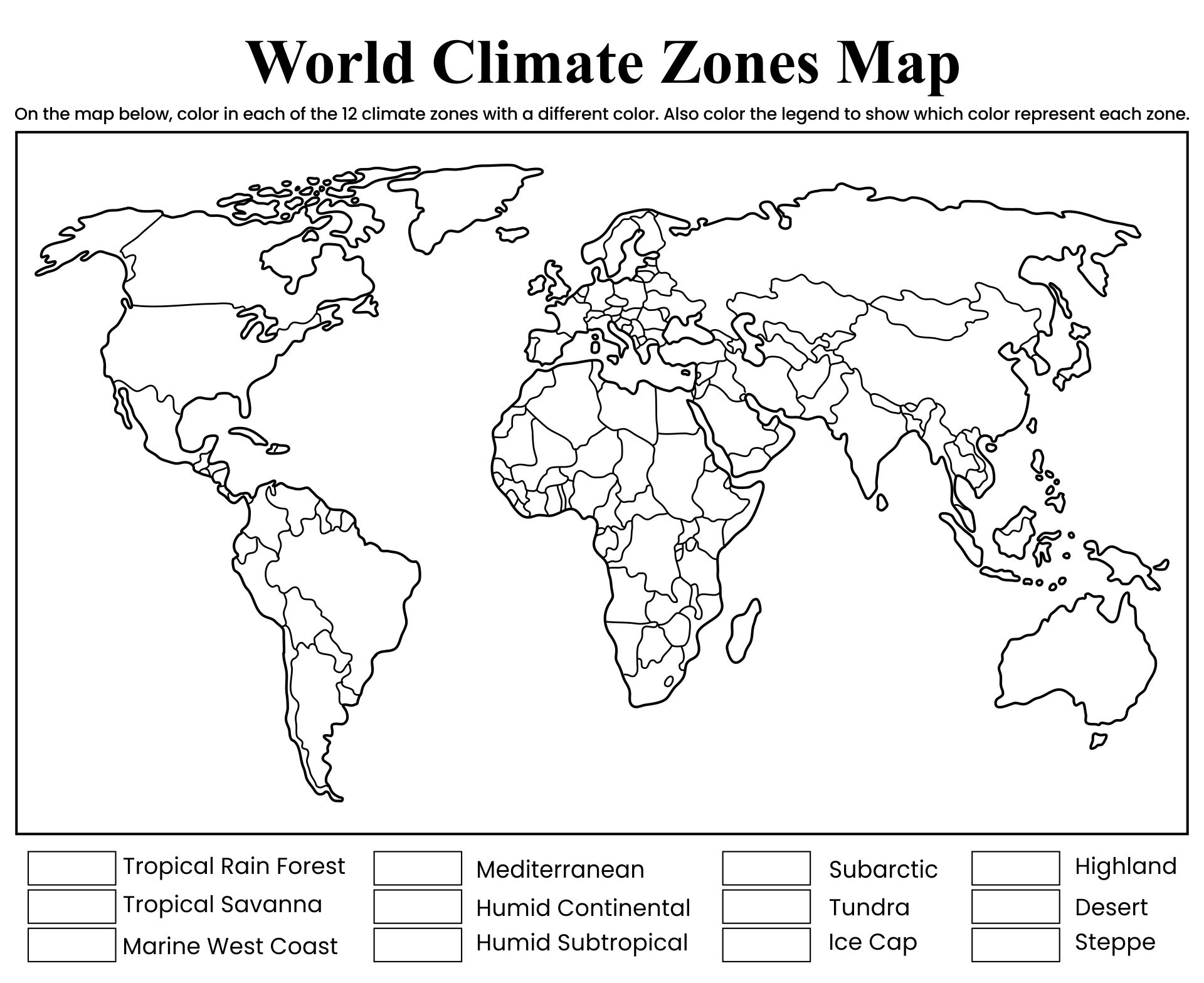 Blank World Climate Map Printable