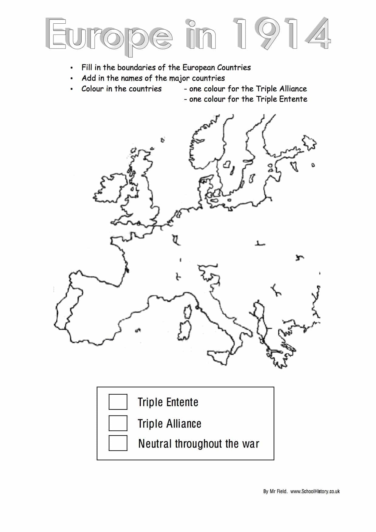 WW1 Blank Alliances Map For Pupils Free PDF Download WW1 Blank Alliances Map For Pupils Free PDF Download