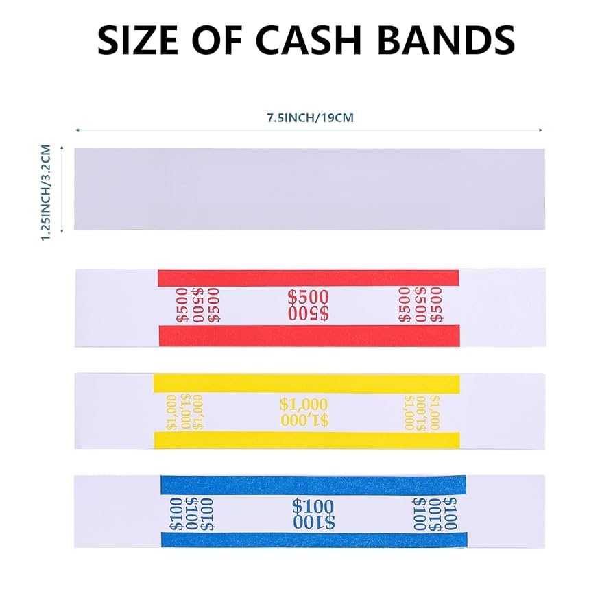 XKDOUS 500 Pcs Assorted Money Bands For Cash Self Adhesive Money 