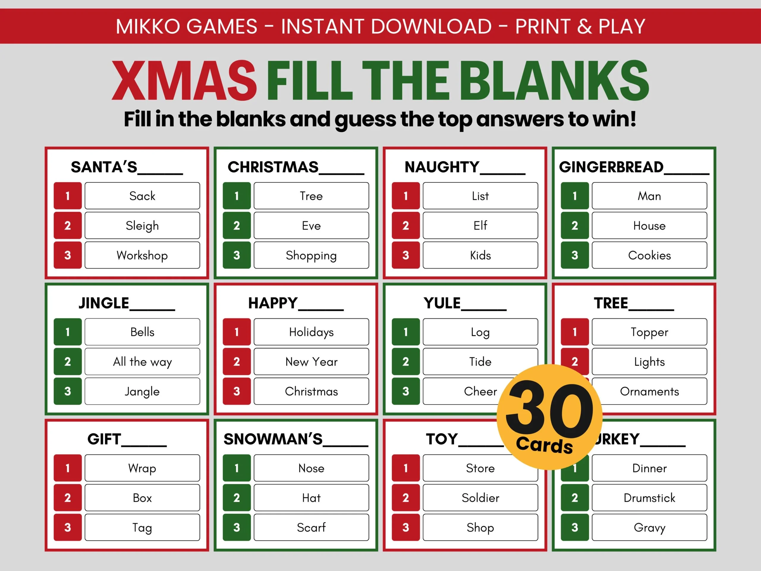 Blankety Blank Questions Printable