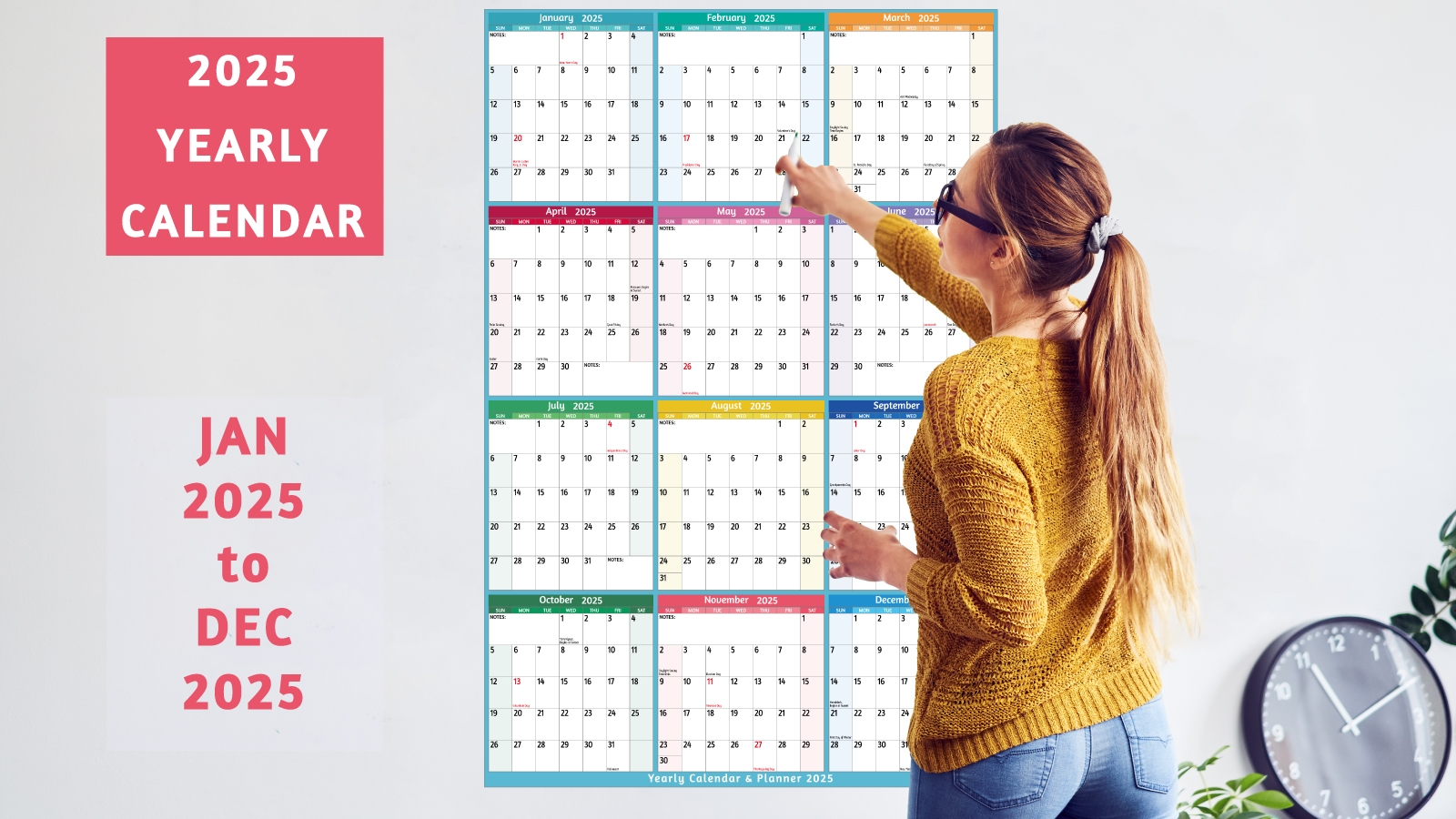 Yearly Wall Calendar 2025 2026 Large Yearly Calendar Vertical 