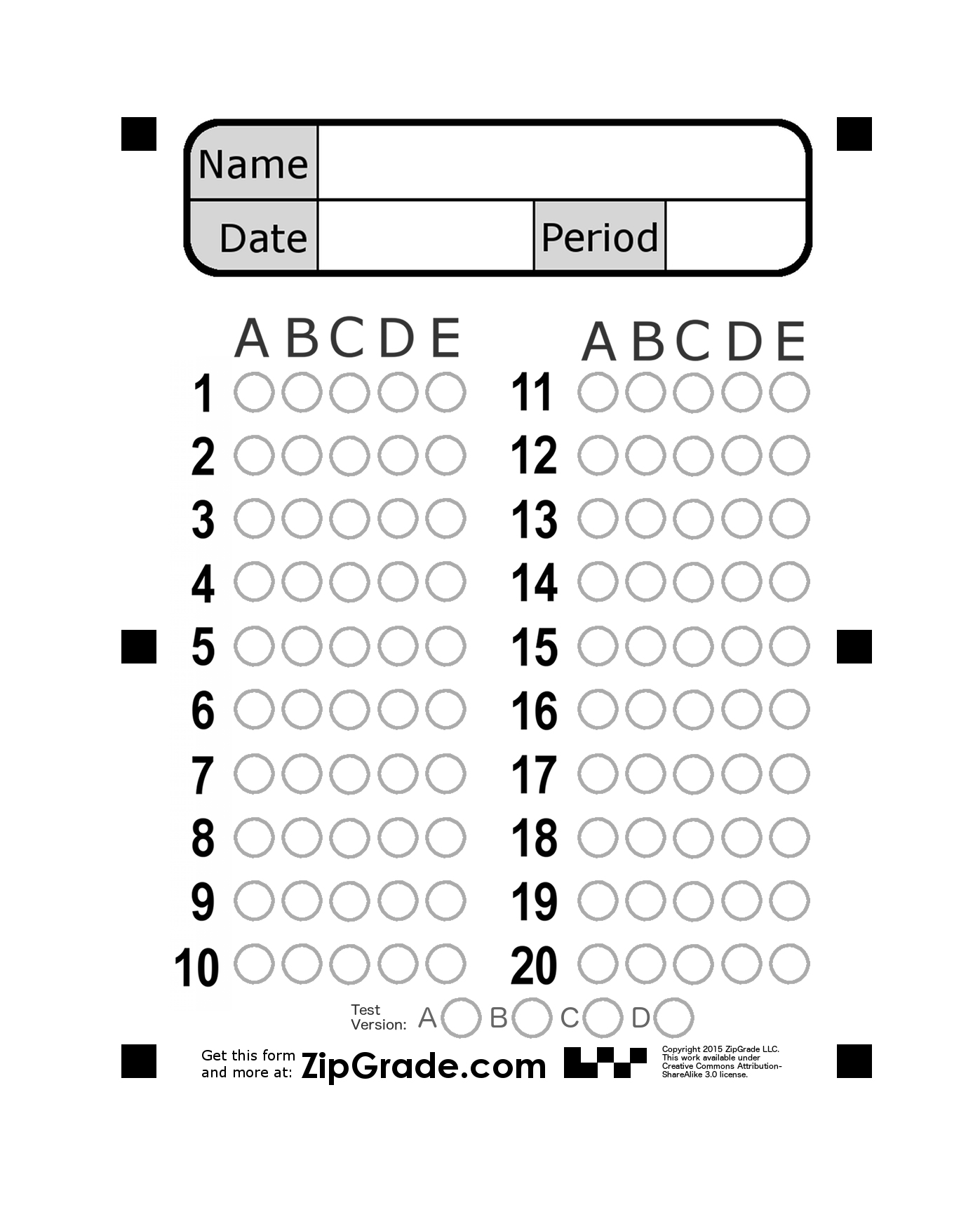 Printable Blank Answer Sheet Template